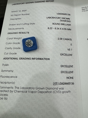 kupować 2.09CT E VS1 3EX Okrągły cięty CVD Diament wyhodowany Certyfikat IGI LG624443136 online manufacture