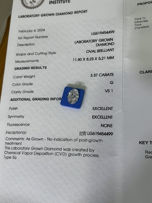kupować 3.37ct Sztuczny Diament Owal Brilliant Cut CVD G VS1 2EX N IGI LG6169427133 online manufacture