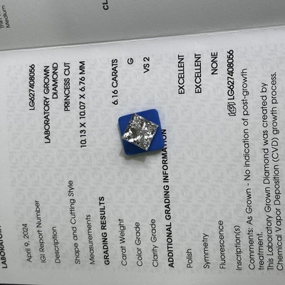 kupować 6.16 karat G VS2 2EX CVD Princess Cut Lab Stworzony Diament Certyfikowany IGI online manufacture