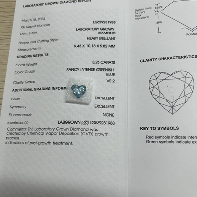 kupować 3.26ct CVD w kształcie serca Diament Fantazyjne Intensywne Zielono-Błękitne VS2 2EX N online manufacture