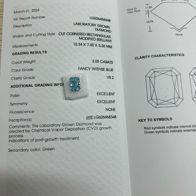 kupować 3.55ct VS2 Syntetyczny Błękitny Diament Laboratory Grown Diamonds HPHT Fancy Vivid Blue online manufacture
