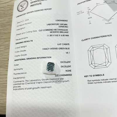 kupować VS1 6.47ct Laboratory Made Blue Diamonds Radiant Shape HPHT Laboratory Diamonds Fancy Intense Blue online manufacture