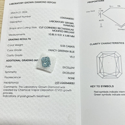 kupować VS2 Lab Grown Diamonds Radiant Cut Blue Nuance Lab Diamond 5,03 karat online manufacture