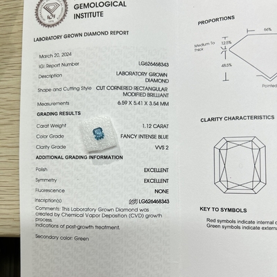 kupować 1.12ct Fancy Intense Blue Nuance Lab Diament CVD Syntetyczny Diament online manufacture