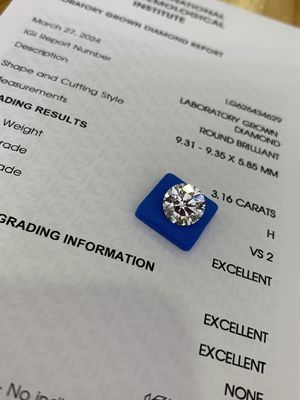 3.16CT H VS2 3EX Okrągły Cięcie CVD Laboratorium Diament LG626434629