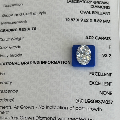 5.02ct VS2 F Diamenty sztuczne Diamenty wyhodowane w laboratorium Diamenty owalne