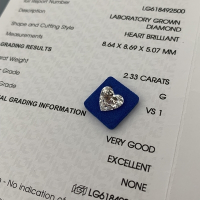 2.33ct Laboratory grown Diamond Heart Cut CVD G VS1 2EX N