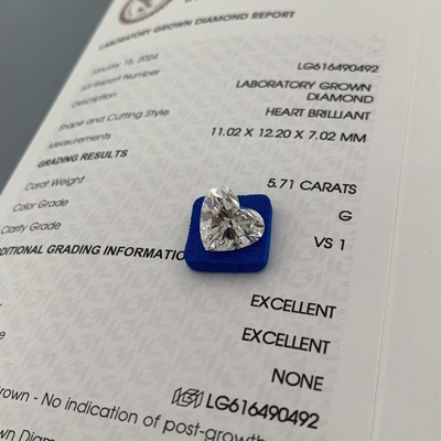 5.71 karat VS1 G Laboratory Manufactured Diamonds Heart Shape OEM ODM