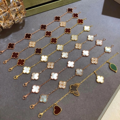 18k masywny złoty bransoletka naturalny diament replika biżuteria VAN cztery liście koniczki